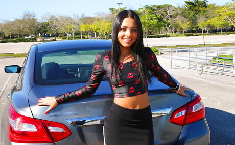 Superb latina Nikki Kay in skirt suck and fuck huge dick outdoor